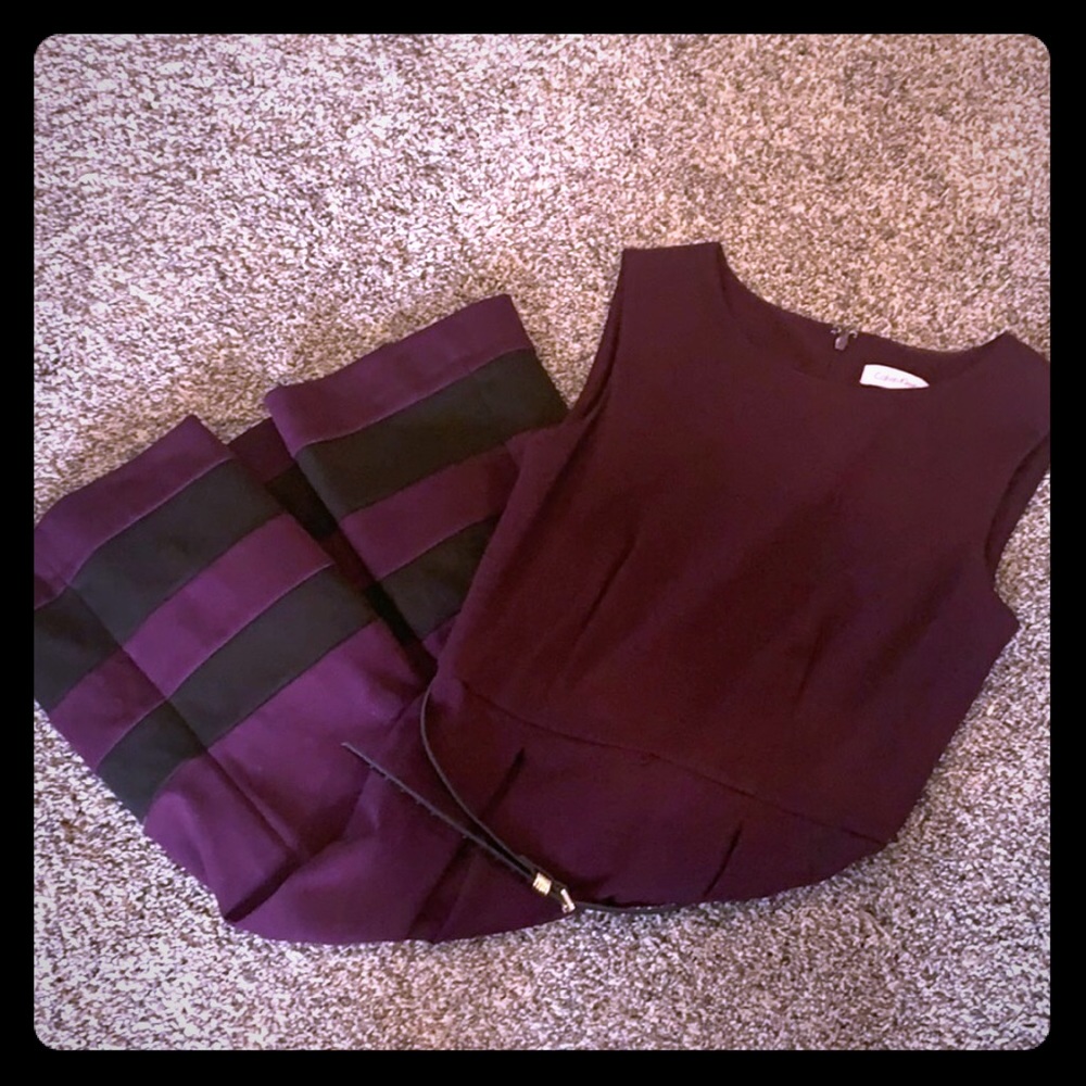 Calvin Klein Plum and Black Belted Dress
